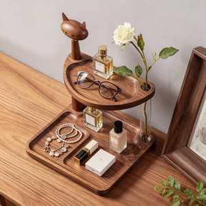 Support de rangement double niveau en bois abordable avec motif chat pour cosmétiques et accessoires, style minimaliste, type sur pied - Product Image 6