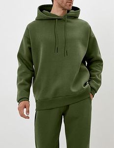 Ensemble de survêtement unisexe 2 pièces en molleton 100 % coton léger et respirant, coupe ample, taille élastique, avec sweat à capuche et pantalon de jogging, couleur unie - Product Image 5