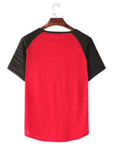 Camisetas de Cuello Redondo para Hombre, Cómodas, Negras y Rojas, con Diseño Arrugado, Mangas Plegadas, Transpirables y Holgadas, Gran Venta - Product Image 2