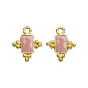 Abalorios de latón chapado en oro con calcedonia rosa de 5x3 mm – Conectores de cristal rectangulares para la fabricación de joyas - Product Image 1