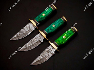 2026 New Design Handmade Damascus Steel Fixed Blade Drop Point 2.4mm Thickness Skinner Camping Knife Pakka Wood Brass Guard - Product Image 3