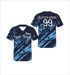 Maillot de baseball personnalisé sublimé bleu marine et bleu clair à motif rayé, entièrement boutonné, uniforme d'équipe léger et respirant - Product Image 1