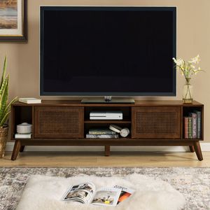 Mobile TV in Rattan Stile Mid-Century Modern da 75 Pollici, Mobile Intrattenimento per Soggiorno e Sala Multimediale, Console Multimediale da 67,9 Pollici - Product Image 1