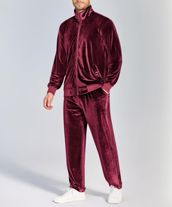<b>Men</b> <b>Velvet</b> Tracksuit Full Zip <b>Jacket</b> and Jogger Pants Solid Color Casual Two Piece Set for Autumn Winter Wear - Product Image 2