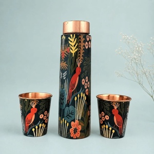 Gourde en cuivre de qualité alimentaire, bouteille en cuivre pur massif, motif floral, bouteille d'eau en métal avec couvercle, gourde de voyage portable - Product Image 5