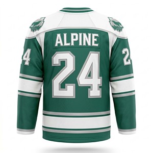 Premium Green and White Mountain Graphic Ice Hockey Shirt Long Sleeve Soccer Jersey Custom Team Uniform Lace Up Collar Number 24 - Product Image 5