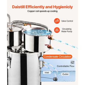 Distillatore di Alcol in Acciaio Inox da 3 Galloni/11,4 L con Doppio Condensatore e Serpentina in Rame a Raffreddamento Rapido, Attrezzatura per Doppia Distillazione - Product Image 2