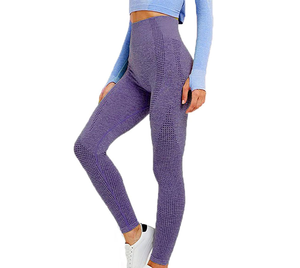 High Waist Full Length Yoga <b>Leggings</b> With Mesh Texture Breathable Seamless Design Purple Sports <b>Legging</b> Pants For <b>Women</b> - Product Image 4