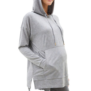 Custom Plus Size Women's Maternity Nursing Hoodie Winter Fleece Light Grey Pullover Zipper-Up Hooded Eco-Friendly Breastfeeding - Product Image 2