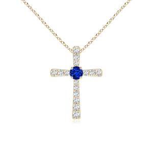 4.6 Gram 14k <b>Gold</b> Natural 6mm 0.75 Ctw Blue Sapphire Center Stone And 1.37 Ctw Diamond Cross <b>Pendant</b> New Arrival Christmas Gift - Product Image 1