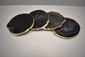 Black <b>Agate</b> Stone <b>Coaster</b> Round Natural Crystal Drink Mat Hand Carved Gift Decor - Product Image 4