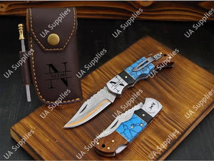 Couteau pliant professionnel fait main en acier Damas cuivré, pointe clip, pour chasse, camping, EDC, avec étui et aiguiseur, support OEM/ODM - Product Image 6