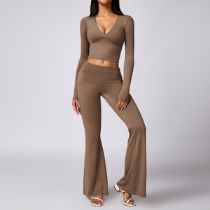 Plus Size Women's 2-Piece Active Wear Set High Waist <b>Flared</b> <b>Leggings</b> Sleeveless Active Stretch Spandex/Nylon Full-Length Yoga - Product Image 1