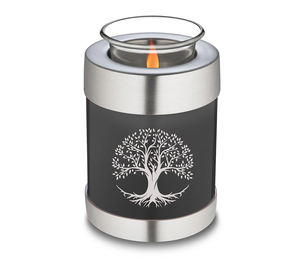 Urna Funeraria de Metal Azul con Grabado de Árbol Plateado para Guardar Cenizas, Estilo Moderno - Product Image 4