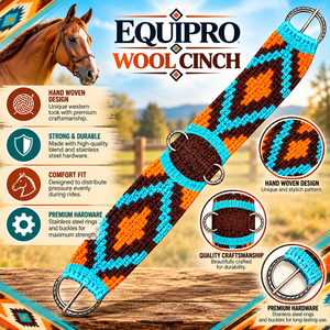 EQUIPRO - Arnés de Lana y Cuero para Caballo, Ajustable con Anillas Metálicas, Personalizable, Diseño Estampado en Negro, Rojo y Azul - Product Image 2