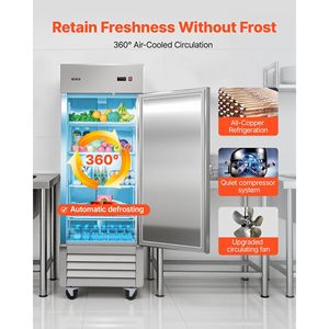 Équipement de réfrigération pour cuisine commerciale, réfrigérateur vertical en acier inoxydable de 29 pouces de large et 22 pieds cubes, porte simple, dégivrage automatique, 4 - Product Image 2