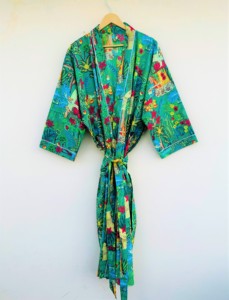 Robe kimono à imprimé tropical pour femmes, manches trois quarts, coupe ample, à nouer, robe d'été décontractée mi-longue - Product Image 1