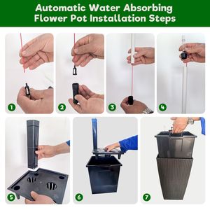 Juego de 2 Macetas Cuadradas de Imitación de Ratán de 22 Pulgadas de Alto, Color Marrón, con Sistema de Riego Automático para Terraza o Patio - Product Image 4