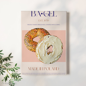 Affiche Murale de Vacances : Illustration Gourmande Bagel à la Crème Fraîche – Décoration Murale Moderne pour Café et Cuisine – Impression sur Toile avec Cadre en Bois - Product Image 1