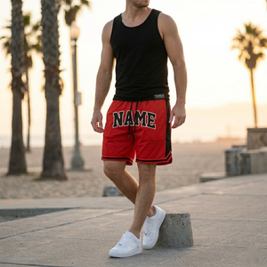 <b>Men's</b> Custom Basketball <b>Shorts</b> With Pockets | <b>Patch</b> Embroidery Quick Dry High Quality Heavy Mesh <b>Shorts</b> - Product Image 2