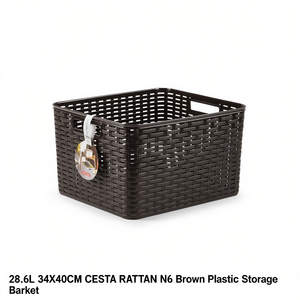 Cesto portaoggetti in plastica marrone 28.6L 34X40CM CESTA RATTAN N6 - Product Image 3