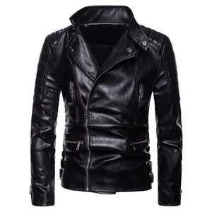 Nouvelle arrivée : veste en cuir pour homme, grande taille, col montant, fermeture éclair, veste en cuir PU, veste en cuir de moto - Product Image 2