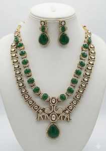 Elegant Gold Plated <b>Statement</b> <b>Necklace</b> With Green Jade And Imitation Pearl Beads For Women Wedding Jewelry - Product Image 3