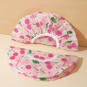 Cute Cherry / Heart Print Shower Cap Adjustable Bath Hat with Elastic Band Bathroom Supplies - Product Image 2
