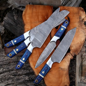 ชุดมีดเชฟเหล็กดามัสกัสทำมือแบบกำหนดเอง ใช้งานได้ทั้งสองมือ เป็นมิตรกับสิ่งแวดล้อม มีดครัวระดับมืออาชีพ ด้ามไม้สีน้ำเงิน รับผลิตแบบ OEM - Product Image 3