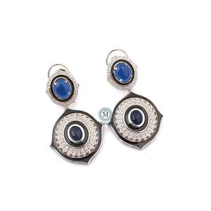 Nora <b>Sapphire</b> Blue CZ Designer <b>Drop</b> <b>Earrings</b> - Product Image 1