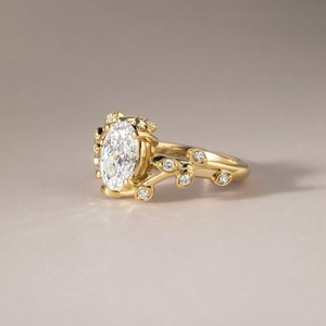 Bague de fiançailles et d'anniversaire de luxe en argent 925 avec diamant de laboratoire taille ovale, motif floral, élégante, inspirée de la nature, bijou raffiné et tendance, cadeau - Product Image 2