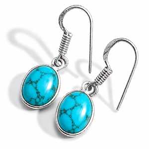 Blue Manmade Turquoise Gemstone Bezel <b>Earrings</b> Handmade <b>Silver</b> Plated <b>Dangle</b> Trendy Gift for Wholesale Jewelry Buyers - Product Image 1
