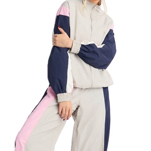 OEM Women's Heavyweight 100% Nylon Oversized Windbreaker Tracksuit Set <b>Zip</b>-<b>Up</b> <b>Jacket</b> & Wide-Leg Pants Color Block Sportswear - Product Image 4