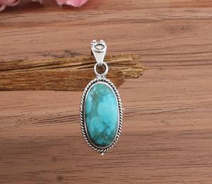 จี้เทอร์ควอยซ์ธรรมชาติจากทิเบต ขายส่ง เงินแท้ 925 ชุบแพลตตินัม ทำด้วยมือ พลอยสีฟ้าเขียว สำหรับทุกเพศ - Product Image 4