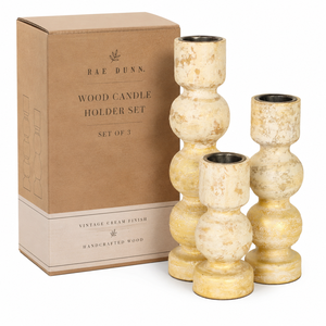 Ensemble de porte-bougies en bois vieilli crème vintage - Décoration rustique pour la maison finie à la main - 3 pièces - Product Image 6