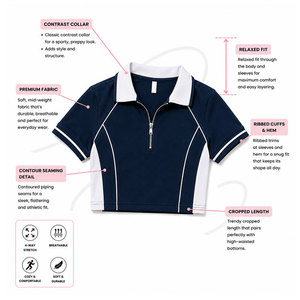 Polo Corto para Mujer, Camiseta de Verano de Manga Corta con Media Cremallera, Blusa Casual Ajustada, Camiseta con Logotipo Personalizado, Nueva Camiseta Polo Elegante - Product Image 2