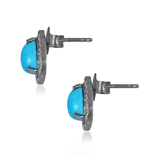 ต่างหูเพชรแท้ทรงลูกแพร์ประดับเทอร์ควอยซ์ ชุบเงินแท้ 925 แบบกดติด ทำด้วยมือ งานละเอียด ขายส่ง - Product Image 3