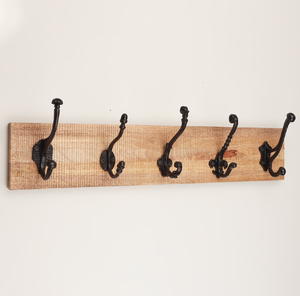 <b>Wall</b>-Mounted Wood Coat Hook Hanger J Shape <b>Wall</b> Mounted Coat Rack with Four Hooks Space Antique Hanger Railing - Product Image 1