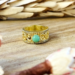 Trendy Turquoise <b>Rings</b> Boho Brass Band Jewelry Women 18k Gold Plated Filigree Scroll Ethnic <b>Statement</b> <b>Ring</b> for Wholesale/OEM/ODM - Product Image 1