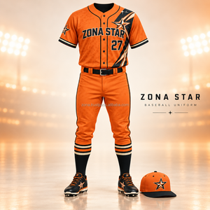 ZONA STAR Ensemble Maillot et Pantalon de Baseball Personnalisé pour Homme, Sublimé, Orange et Noir, en Polyester Respirant, OEM, avec Coutures Thermocollées Sans Soudure - Product Image 1