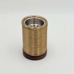 Ribbed Gold Metal Incense Burner Bulk Luxury Cylindrical Bakhoor Censer with Wood Base Modern Tabletop Home Office <b>Decor</b> - Product Image 2