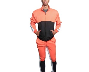 Latest Men's Orange Black Color Block <b>Tracksuit</b> Full Zip Long Sleeve Casual Sport Wear Breathable Polyester Cotton Spring Style - Product Image 1