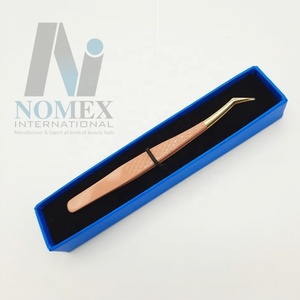 Pinzas para pestañas de acero inoxidable sólido con revestimiento de polvo marrón ligero, herramienta de belleza puntiaguda para pestañas con agarre de diamante para cuidado Personal - Product Image 3