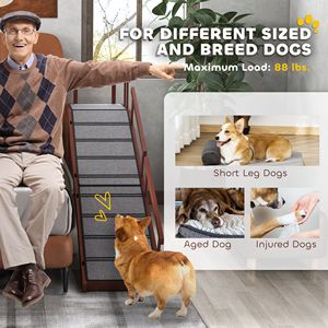70.5\" Long Brown Wooden <b>Dog</b> <b>Ramp</b> with Removable Guardrails Non-Slip Surface Pet Beds & Accessories - Product Image 4