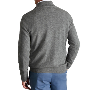 Pull en laine gris 100 % pour homme, col zippé, manches longues, couleur unie, idéal pour l'automne - Product Image 2