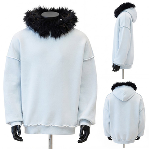 Unisex Light Blue Hooded Fleece Pullover Sweatshirt 100% Cotton Breathable Eco-Friendly Regular Fit Winter Streetwear - Product Image 1