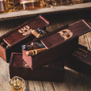 Custom Wooden Wine Bottle Gift <b>Box</b> Single Bottle Whiskey <b>Storage</b> Case with Rope Handle and Personalized Engraving - Product Image 1