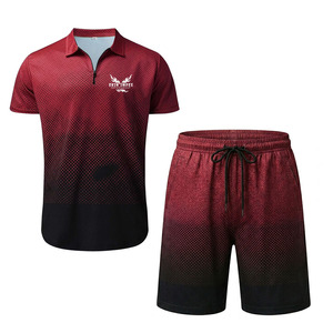Conjunto de polo y pantalones cortos para hombre EKIN IMPEX con degradado de color, de secado rápido, tejido deportivo, para verano, con logotipo personalizado, conjunto de 2 piezas para hombre - Product Image 1
