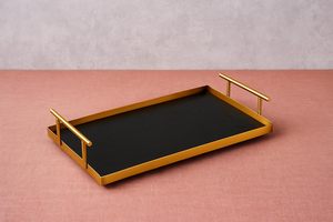 Bandeja Rectangular Metálica Dorada y Negra, Bandeja Decorativa para Desayuno, Café y Té, Vajilla Premium para Aperitivos y Hogar - Product Image 4