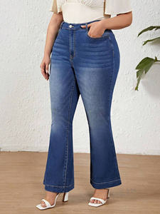Jeans Acampanados de Talle Grande para Mujer, de Cintura Alta, Bonitos, de Color Liso, de Mezclilla Ecológica, con Dobladillo Elástico, Holgados, Transpirables, de Pierna Ancha para Verano - Product Image 3